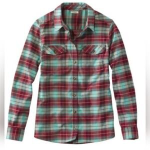 L.L.Bean Women's Whisper Lodge Flannel Shirt Burgundy Green Plaid Sz S
